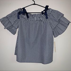 Navy Gingham  Off the Shoulder Top